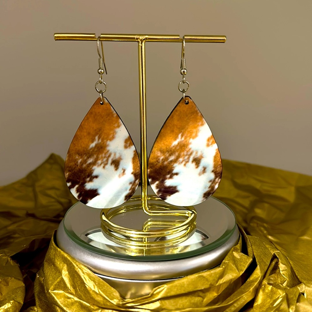Handmade New - Brown & white western print sublimation earrings.
